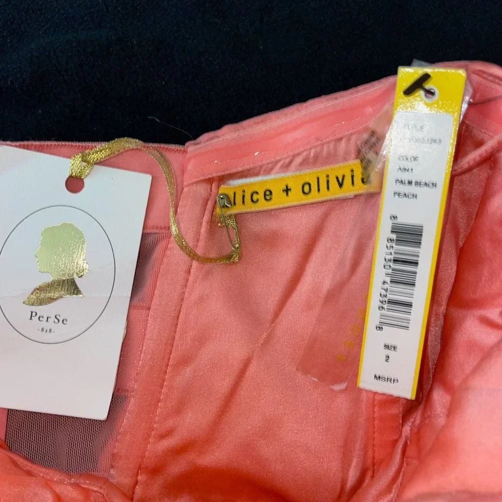 Alice + Olivia Coral Pink Tweed Bustier Style Dress Size 2 NWT - Picture 6 of 6